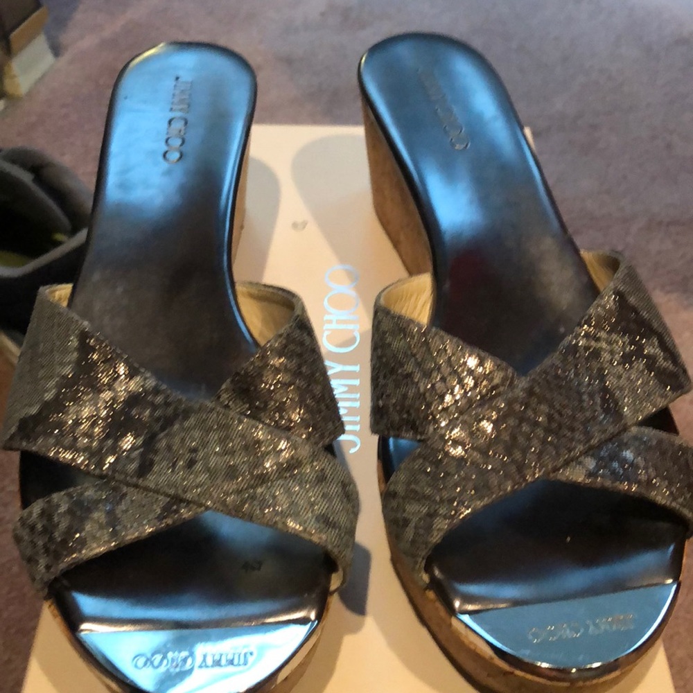 Jimmy Choo snake print slide wedges